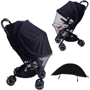 شبكة ناموسية لعربة الأطفال، شبكة ناموسية متينة لعربة الأطفال، شبكة ناموسية شبكية قابلة للطي بسحاب مزدوج، مناسبة لعربة الأطفال، مقعد سيارة الطفل، سرير الطفل، حاملة الأطفال (قياسي، أسود داكن) in Kuwait