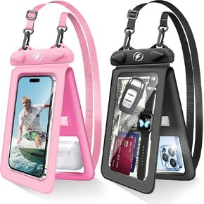 Waterproof Phone Pouch 2 Pack, Cell Phone Waterproof Pouch Double Space, Cell Phone Dry Bags Support up to 8.0'', IPX8 Waterproof Phone Case for Swimming Travel, Adjustable Neck Lanyard Phone Pouch.