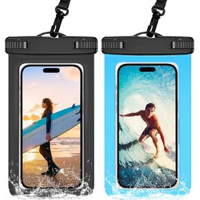 2 Pack Waterproof Phone Pouch IPX8 Universal Waterproof Case Dry Bag Phone Protector for iPhone 15 14 13 12 11 Pro Max Plus XS XR X 8 Galaxy S23 S22 S21 S20 Pixel Up to 7.5"(Black+Blue)