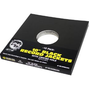 (10) 10" Record Jackets - Black (Glossy Finish) - with Hole
