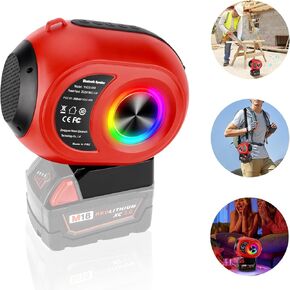 YEX-BUR Bluetooth Speaker for Milwaukee M18 18v Battery,Wireless Speaker with HD Sound, BT 5.3, Portable Strap for Jobsites, Camping, Pool, Beach, Garage, Work(Battery not included)