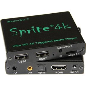 MedeaWiz® DV-S4 Sprite® Looping 4K Media Player – Seamless Audio Video Auto Repeater 2160p 60Hz HDMI, NTSC and PAL Outputs – Trigger Input and Serial Control