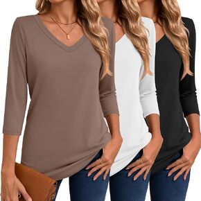 Women's 3 Pack V Neck 3/4 Sleeve Tops Casual Loose Fit T Shirt Trendy Basic Summer Tees 2024 Fashion Clothes