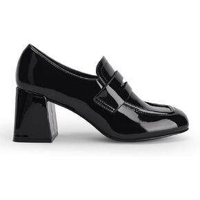 Coutgo Womens Penny Loafers Block Chunky Heels Slip On Square Toe Business Work Dress Shoes