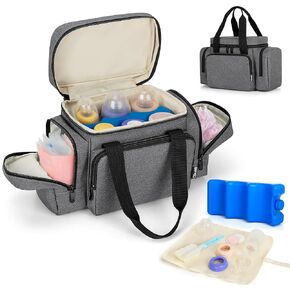 BAFASO Breastmilk Cooler Bag with Ice Pack and Waterproof Pad (Fits 6 Bottles, 4 to 5 Ounce), Breastmilk Cooler with Multiple Pockets, Black