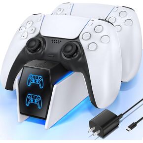 PS5 Controller Charger Station with 5V/3A Fast AC Adapter for PS5 & Edge Controllers, PS5 Dual Stand Charger wirh 9 RGB LED PS5 Accessories for PS5 Controller, PS5 Charging Station