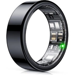 Smart Ring, Heart Rate/Sleep/Blood Oxygen Monitoring, Step Count, Wearable Fitness Tracker, APP Bluetooth Connected, IP68 Waterproof, 7 Days Battery Life, Black (Size 8)