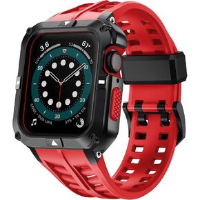 T-ENGINE Metal Case Compatible with Apple Watch Series 7/8/9 (45mm) for se Series 6/5/4 (44mm), One-Piece Metal Case with TPU Band for 45mm 44mm