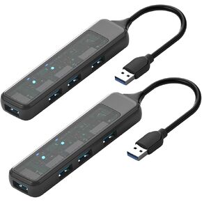 USB Hub, XuanGui 4-Port Ultra Slim Portable USB Splitter, USB 3.0 & 3 USB 2.0 Multiport Adapter, USB Expander Hub for Desktop PC, Laptop, Mobile HDD (2 Pcs)