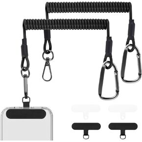 OUTXE 2× Retractable Phone Tether, 2× Carabiners, 4× Tab- Anti Theft & Anti-Drop Phone Lanyard for Secure Attachment, Great for Hiking/Skiing/Cycling/Climbing/Fishing/Boating/Kayak