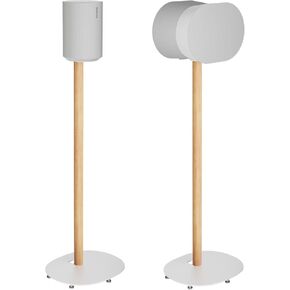 حامل مكبر صوت متوافق مع SONOS Era 300 وEra 100، حامل أرضي بارتفاع ثابت مع إدارة الكابلات، حامل مكبر صوت خشبي، أبيض وزان، عبوة واحدة in Kuwait