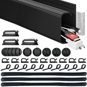 EVEO Desk Cable Management Kit - Cord Organizer Cable Management Under Desk | Cable Raceway, Cable Sleeve, Adhesive Cable Clips, Cord Clips, Cable Organizer, Cord Holder, Under Desk Cable Management