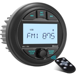 Waterproof Marine Gauge Stereo Receiver - Bluetooth Boat AM FM Radio - 2.8 Inch LCD Display MP3 USB AUX-in Subwoofer Pre-Amp 200 Watts Output