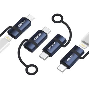 [4 حزم] محول Lightning إلى USB C، يدعم الشحن السريع بقدرة 65 وات PD متوافق مع سلسلة iPhone 15، مع حامل مضاد للفقد
