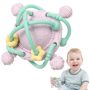 Baby Teething Toy - Teether Ball with Rattle - Fun & Safe Teether Toy for Babies' Sore Gums & Early Development - Food Grade Silicone - Yellow