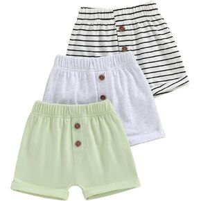 شورت للأطفال الصغار 3 قطع بخصر مطاطي غير رسمي سحب على السراويل القطنية 12M 18M 2T Jogger Shorts للأطفال
