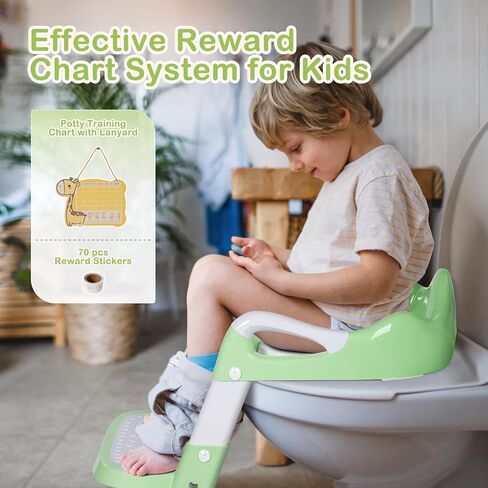 Potty Training Seat with Step Stool Ladder, Potty Toilet Toddler Seat w/Potty Training Chart & Cushion Handle, Kids Potty Training Toilet Chair for Girls Boys w/Non-Slip Pads Wide Step in Kuwait