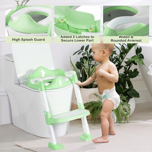 Potty Training Seat with Step Stool Ladder, Potty Toilet Toddler Seat w/Potty Training Chart & Cushion Handle, Kids Potty Training Toilet Chair for Girls Boys w/Non-Slip Pads Wide Step in Kuwait