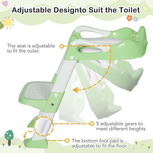 Potty Training Seat with Step Stool Ladder, Potty Toilet Toddler Seat w/Potty Training Chart & Cushion Handle, Kids Potty Training Toilet Chair for Girls Boys w/Non-Slip Pads Wide Step in Kuwait
