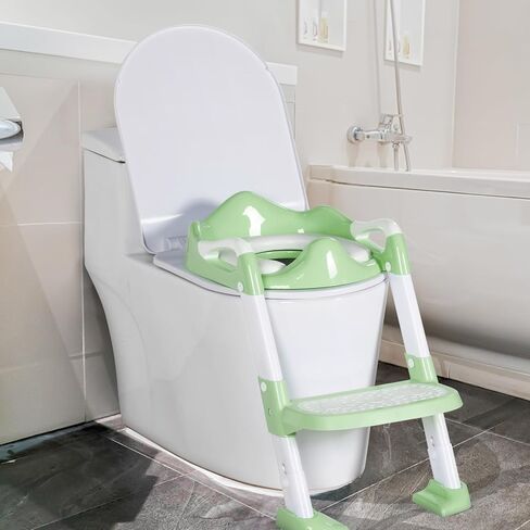 Potty Training Seat with Step Stool Ladder, Potty Toilet Toddler Seat w/Potty Training Chart & Cushion Handle, Kids Potty Training Toilet Chair for Girls Boys w/Non-Slip Pads Wide Step in Kuwait