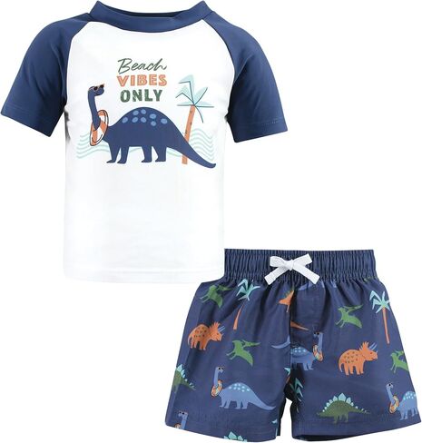 Hudson Baby Unisex Baby Swim Rashguard Set, Beach Vibe Dino, 9-12 Months in Kuwait