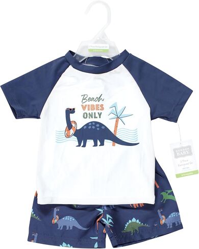 Hudson Baby Unisex Baby Swim Rashguard Set, Beach Vibe Dino, 9-12 Months in Kuwait