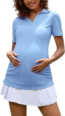قميص بولو للحوامل من Bhome بياقة على شكل حرف V وياقة على شكل حرف V للعمل والجولف والتنس وأكمام قصيرة للحوامل in Kuwait