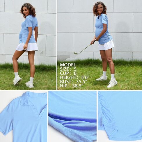 قميص بولو للحوامل من Bhome بياقة على شكل حرف V وياقة على شكل حرف V للعمل والجولف والتنس وأكمام قصيرة للحوامل in Kuwait