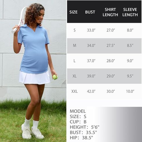 قميص بولو للحوامل من Bhome بياقة على شكل حرف V وياقة على شكل حرف V للعمل والجولف والتنس وأكمام قصيرة للحوامل in Kuwait