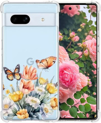 YEPO for Google Pixel 7A Case Clear Flower, Shockproof TPU Protective Bumper Fashion Design Cell Phone Cases Cover for Google Pixel 7A in Kuwait