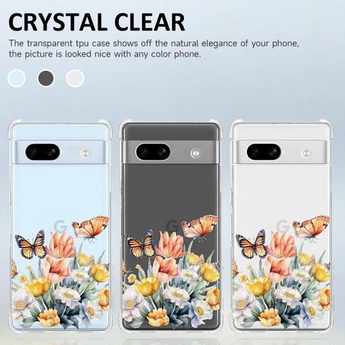 YEPO for Google Pixel 7A Case Clear Flower, Shockproof TPU Protective Bumper Fashion Design Cell Phone Cases Cover for Google Pixel 7A in Kuwait