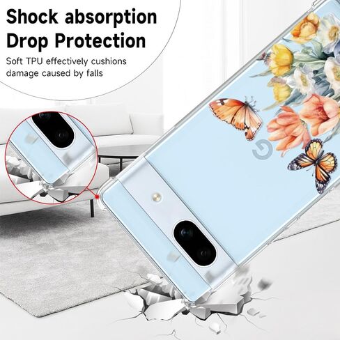 YEPO for Google Pixel 7A Case Clear Flower, Shockproof TPU Protective Bumper Fashion Design Cell Phone Cases Cover for Google Pixel 7A in Kuwait