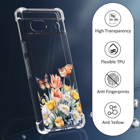 YEPO for Google Pixel 7A Case Clear Flower, Shockproof TPU Protective Bumper Fashion Design Cell Phone Cases Cover for Google Pixel 7A in Kuwait
