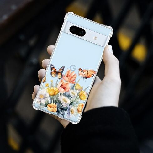 YEPO for Google Pixel 7A Case Clear Flower, Shockproof TPU Protective Bumper Fashion Design Cell Phone Cases Cover for Google Pixel 7A in Kuwait