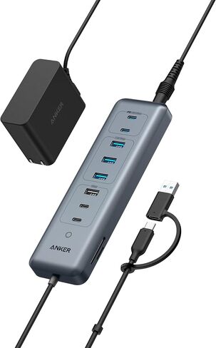 موزع بيانات Anker USB-C، 11 في 1 بسرعة 10 جيجابت في الثانية مع 4 منافذ USB-A و4 منافذ USB-C، 100 وات USB-C PD-in، قارئ بطاقات، موصل USB 2 في 1، لـ USB-A و كمبيوتر محمول USB-C وMacBook وiPad والمزيد (يتضمن محول 65 وات) in Kuwait