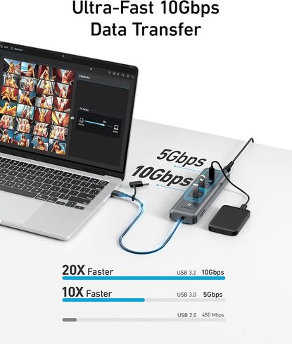 موزع بيانات Anker USB-C، 11 في 1 بسرعة 10 جيجابت في الثانية مع 4 منافذ USB-A و4 منافذ USB-C، 100 وات USB-C PD-in، قارئ بطاقات، موصل USB 2 في 1، لـ USB-A و كمبيوتر محمول USB-C وMacBook وiPad والمزيد (يتضمن محول 65 وات) in Kuwait