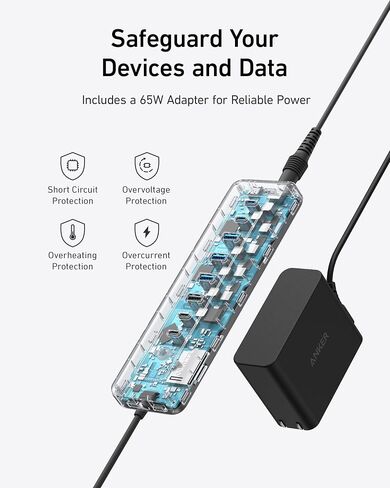موزع بيانات Anker USB-C، 11 في 1 بسرعة 10 جيجابت في الثانية مع 4 منافذ USB-A و4 منافذ USB-C، 100 وات USB-C PD-in، قارئ بطاقات، موصل USB 2 في 1، لـ USB-A و كمبيوتر محمول USB-C وMacBook وiPad والمزيد (يتضمن محول 65 وات) in Kuwait