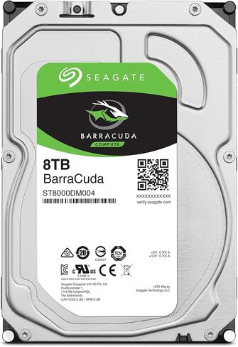 محرك الأقراص الصلبة الداخلي Seagate BarraCuda 8 تيرابايت SATA 6 جيجابايت/ثانية وذاكرة تخزين مؤقت 256 ميجابايت 3.5 بوصة (ST8000DM004)، قرص صلب ميكانيكي in Saudi Arabia