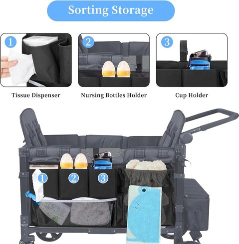 Universal Stroller Wagon Cargo Net and Wagon Accessories Organizer Compatible with WONDERFOLD W-Series Models, Large Storage Capacity Sorting Pockets for Stroller Wagon, Dry Wet Separation in Saudi Arabia
