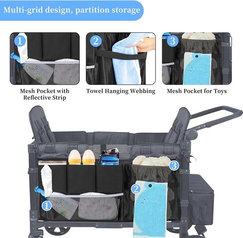 Universal Stroller Wagon Cargo Net and Wagon Accessories Organizer Compatible with WONDERFOLD W-Series Models, Large Storage Capacity Sorting Pockets for Stroller Wagon, Dry Wet Separation in Saudi Arabia
