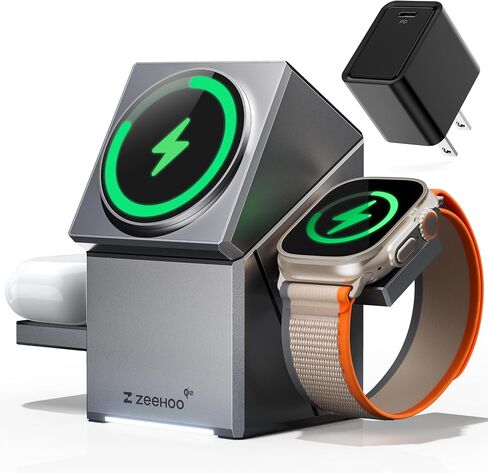 محطة شحن لاسلكية ZEEHOO، CubeTrick-X Qi2 شحن سريع 15 وات، محطة شحن لاسلكية 3 في 1 لشاحن ساعة Apple، لسلسلة iPhone 15، 14، 13، 12، AirPods (شاحن USB-C بقدرة 30 وات) in Saudi Arabia
