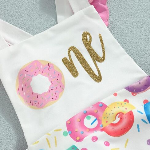 Baby Girl Birthday Romper Ruffle Sleeve Letter One Print Ice Cream/Donut Bodysuit With Tutu Skirt Cake Smash Sunsuit in Kuwait
