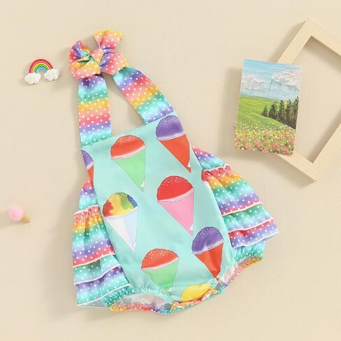 Baby Girl Birthday Romper Ruffle Sleeve Letter One Print Ice Cream/Donut Bodysuit With Tutu Skirt Cake Smash Sunsuit in Kuwait