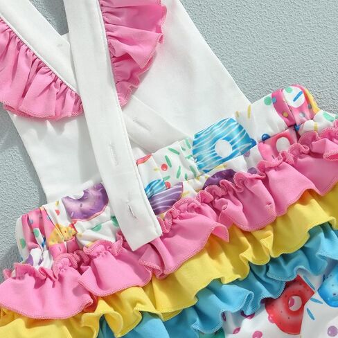 Baby Girl Birthday Romper Ruffle Sleeve Letter One Print Ice Cream/Donut Bodysuit With Tutu Skirt Cake Smash Sunsuit in Kuwait