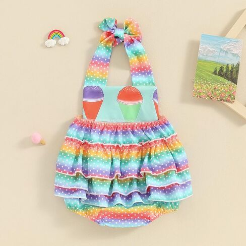 Baby Girl Birthday Romper Ruffle Sleeve Letter One Print Ice Cream/Donut Bodysuit With Tutu Skirt Cake Smash Sunsuit in Kuwait