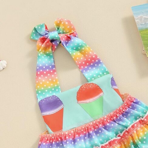 Baby Girl Birthday Romper Ruffle Sleeve Letter One Print Ice Cream/Donut Bodysuit With Tutu Skirt Cake Smash Sunsuit in Kuwait