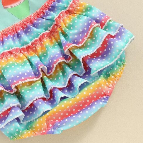 Baby Girl Birthday Romper Ruffle Sleeve Letter One Print Ice Cream/Donut Bodysuit With Tutu Skirt Cake Smash Sunsuit in Kuwait