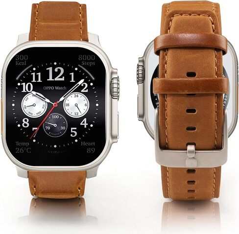 أحزمة جلدية مصممة لساعة Apple Watch Ultra/Ultra 2 Band 49mm 45mm 44mm 42mm للرجال، حزام بديل من الجلد الطبيعي لساعة iWatch Ultra SE2 SE Series 9 8 7 6 5 4 3 2 1، بني/تيتانيوم in Kuwait
