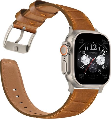 أحزمة جلدية مصممة لساعة Apple Watch Ultra/Ultra 2 Band 49mm 45mm 44mm 42mm للرجال، حزام بديل من الجلد الطبيعي لساعة iWatch Ultra SE2 SE Series 9 8 7 6 5 4 3 2 1، بني/تيتانيوم in Kuwait