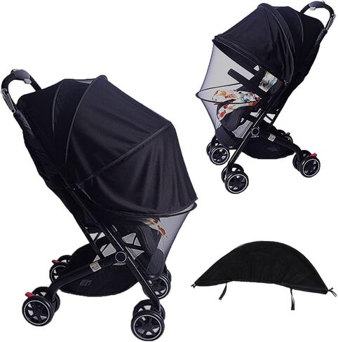شبكة ناموسية لعربة الأطفال، شبكة ناموسية متينة لعربة الأطفال، شبكة ناموسية شبكية قابلة للطي بسحاب مزدوج، مناسبة لعربة الأطفال، مقعد سيارة الطفل، سرير الطفل، حاملة الأطفال (قياسي، أسود داكن) in Kuwait